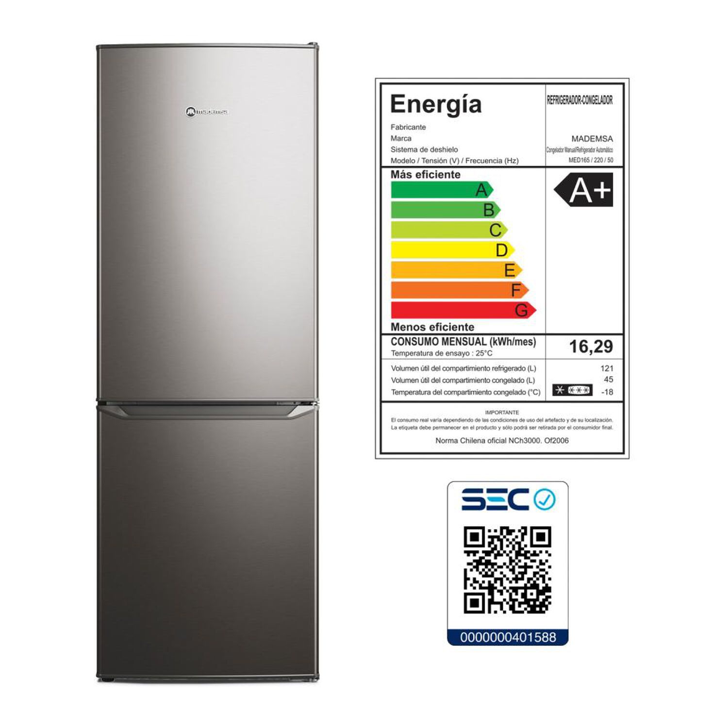 Refrigerador Bottom Freezer Mademsa MED 165 / Fr&iacute;o Directo / 166 Litros / A+ image number 6.0